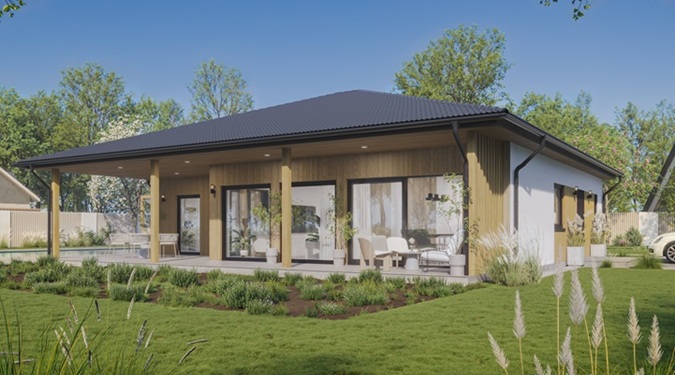 Modern modular home offering affordability and style.